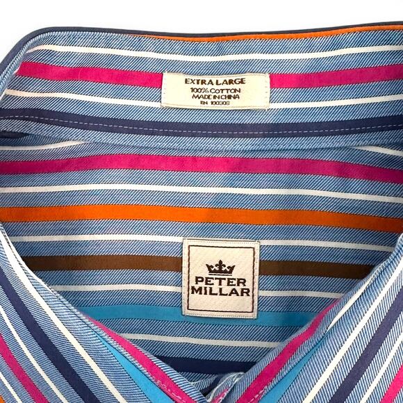 Peter Millar Men's Striped Button Up Shirt XL Blue Multi Stripe Dress Shirt - Picture 6 of 9